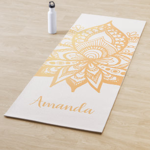 Tapete De Yoga Flor de Lotus Dourada Personalizada Mandala Branco