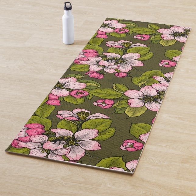 Tapete De Yoga Flor de maçã em verde-escuro (In Situ)