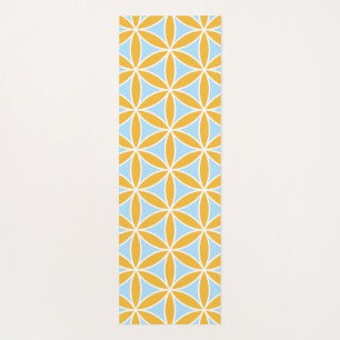 Tapete De Yoga Flor de Vida Padrão de Lg Laranja Branco e Azul