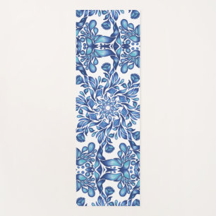 Tapete De Yoga Flor e mandala em azul