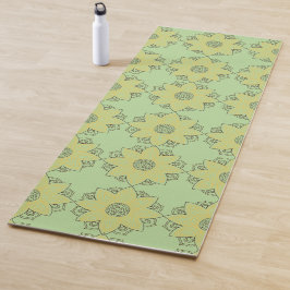 Tapete De Yoga Flor Mandala Verde e Amarelo