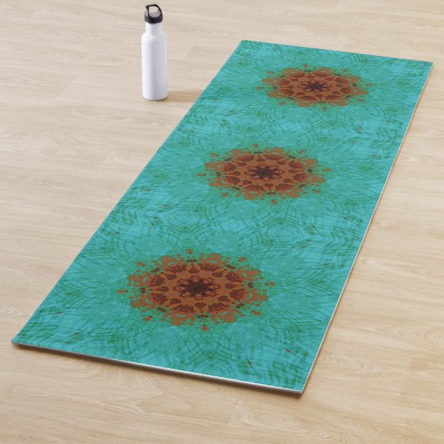 Tapete De Yoga Flor Mandala Zen Peacock Copper Verde Marrom (In Situ)