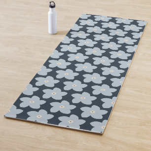 Tapete De Yoga Flor Retro Azul Claro e Azul Marinho