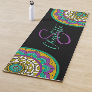 Tapete De Yoga Flor roxa Mandala Monograma Yoga Mat