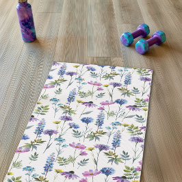 Tapete De Yoga Flor Silvestre Aquarela Roxo Azul