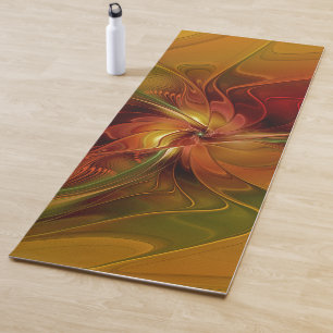 Tapete De Yoga Flor verde-laranja-abstrato Vermelho Castanho-Cast