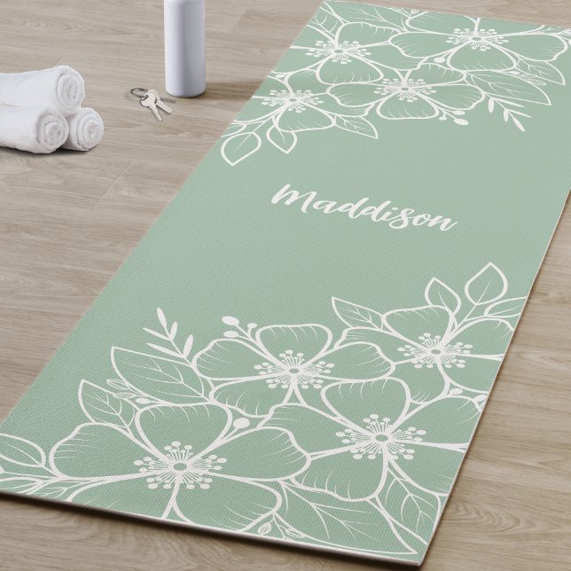 Tapete De Yoga Flor Verde Personalizado (Personalized Green Flower Yoga Mat )