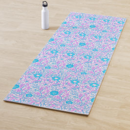 Tapete De Yoga Floral Azul e Púrpura