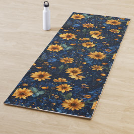 Tapete De Yoga Floral Azul Elegante