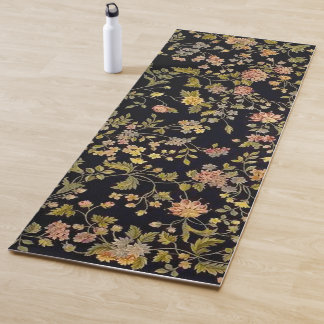 Tapete De Yoga Floral Botânico Preto