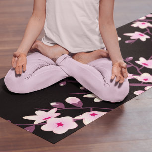 Tapete De Yoga Floral Cereja Flor Cor-de-Rosa