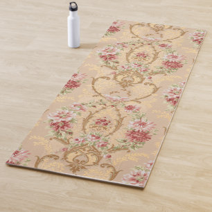 Tapete De Yoga Floral Clássico Elegante e Dourado Filigree Rococ