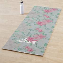 Tapete De Yoga Floral Cor-De-Rosa E Branco