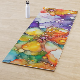 Tapete De Yoga Floral e Bolhas Tinta Alcoólica Abstrata
