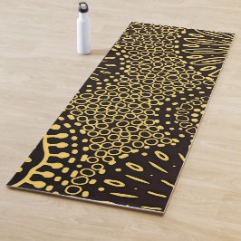Tapete de Yoga Floral Étnico Boho Preto Dourado