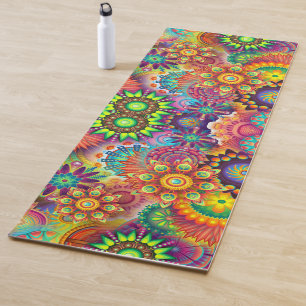 Tapete De Yoga Floral Mandala Collage Psychedelic Yoga Mat