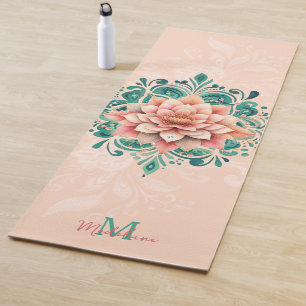 Tapete De Yoga Floral Mandala Cor-de-rosa rosa verde Nome do Chic