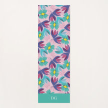 Floral monograma verde rosa feminino ioga delicado