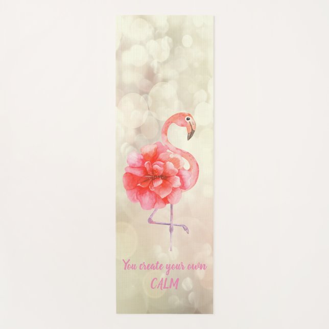 Tapete De Yoga Floral Pink Flamingo, Bokeh - Mensagem Motivaciona (Frente)