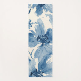 Tapete De Yoga Floral Pintado Botânico Caprichoso Aquarela Azul