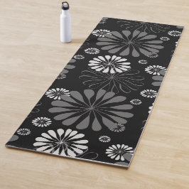Tapete De Yoga Floral Retro Preto e Branco