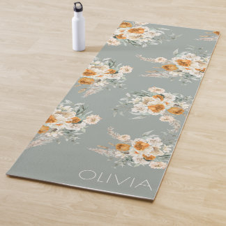 Tapete De Yoga Floral Verde Moderno