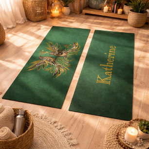 Tapete De Yoga Floral Verde Personalizado Vintage Pássaro