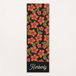 Tapete de Yoga Floral Vermelho Boho Nome Personali