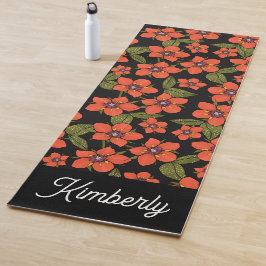 Tapete de Yoga Floral Vermelho Boho Nome Personali