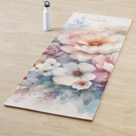 Tapete De Yoga Floral Watercolor Na moda Pastels Nome Monograma