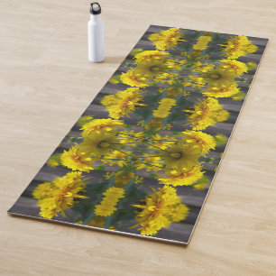 Tapete De Yoga Flores Amarelas Em Abstrato Sol