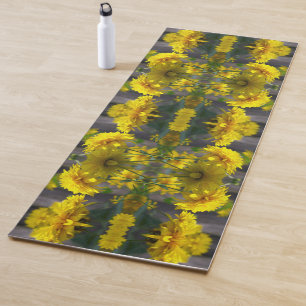 Tapete De Yoga Flores Amarelas Em Abstrato Sol
