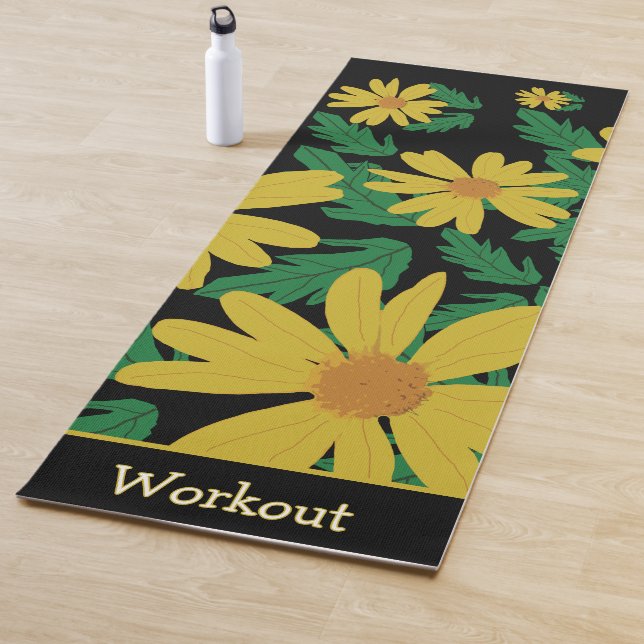 Tapete De Yoga Flores amarelas margaridas com folhas verdes (In Situ)