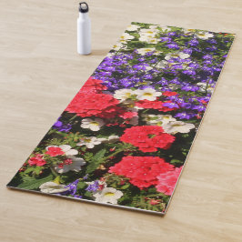 Tapete De Yoga Flores anuais roxas, vermelhas e brancas