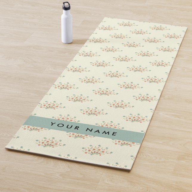 Tapete De Yoga Flores Azuis e Vermelhas, Azul, Seu Nome (In Situ)