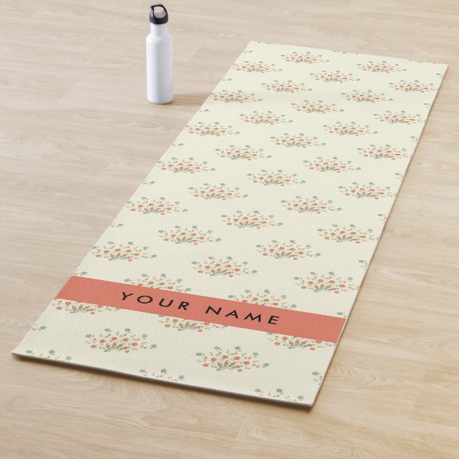 Tapete De Yoga Flores Azuis e Vermelhas, Vermelho, Seu Nome (In Situ)