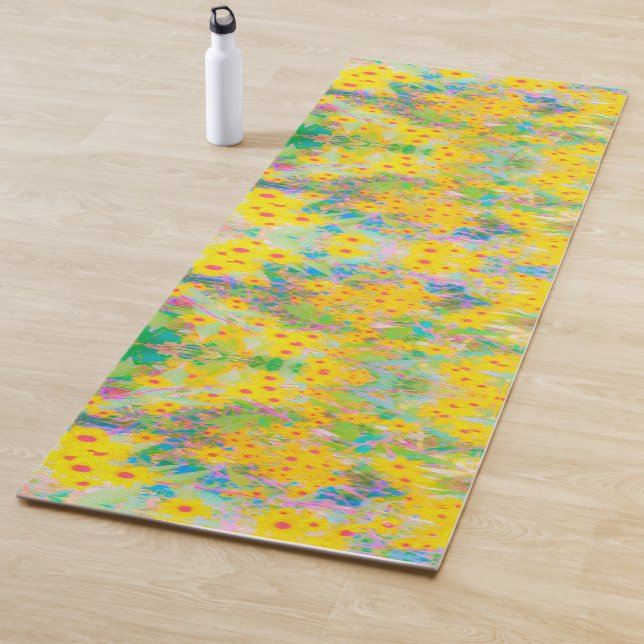 Tapete De Yoga Flores bonito Amarelo e Vermelho com Turquesa (In Situ)