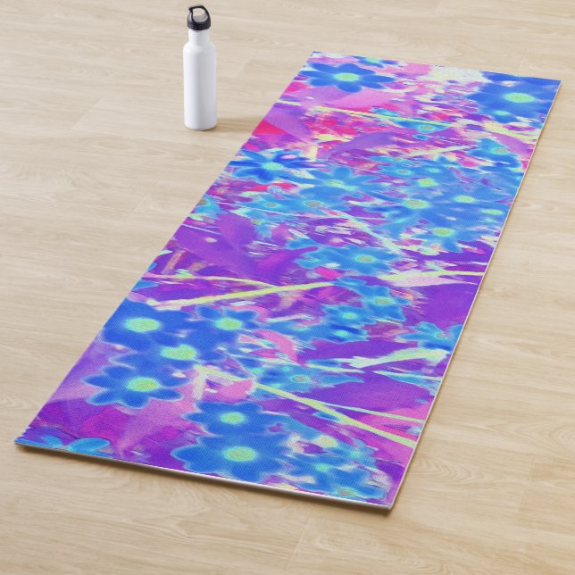 Tapete De Yoga Flores bonito de Azul Violeta e Verde limão (In Situ)
