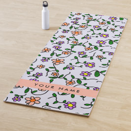 Tapete De Yoga Flores Coloridas, Fundo Azul, Laranja