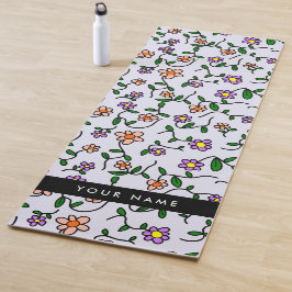 Tapete De Yoga Flores coloridas, fundo azul, preto