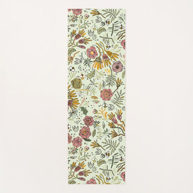 Tapete De Yoga Flores De Abelhas Florais De Aquarelas Modernas El (Frente)