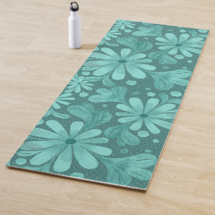 Tapete De Yoga Flores de Aquarela em Teal e Aqua Yoga Mat