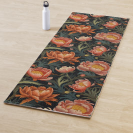 Tapete De Yoga Flores De Pênia Laranja Vibrantes Escuras E Moody