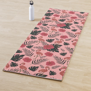 Tapete De Yoga Flores e folhas de padrão uniforme, cor-de-rosa,
