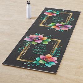 Tapete De Yoga Flores em Aquarela - Moldura Dourada 34 + seu text
