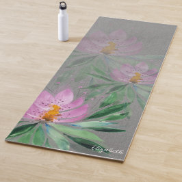 Tapete De Yoga Flores Florescem Violeta Aquarela Monogramada