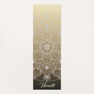 Tapete De Yoga Flores, Folhas, Palácio Branco Mandala em Dourado