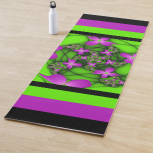Tapete De Yoga Flores Fractais Verdes Rosa-Rosa-Abstrato modernas