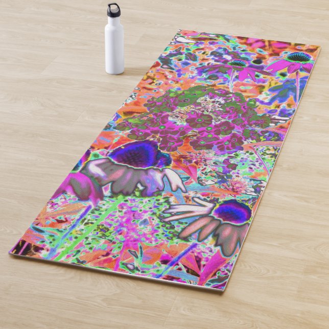 Tapete De Yoga Flores Psicodélicas Quentes Rosa e Verde limão (In Situ)