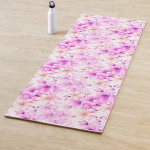 Tapete De Yoga Flores Rosa De Aquarela Delicada